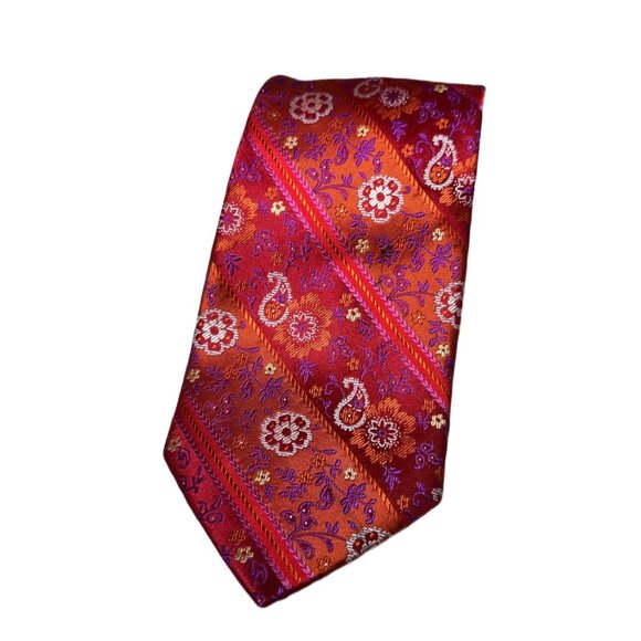 Steve Harvey Men's Silk Tie – Ornate Paisley & Floral in Orange, Purple & Gold - Picture 4 of 5